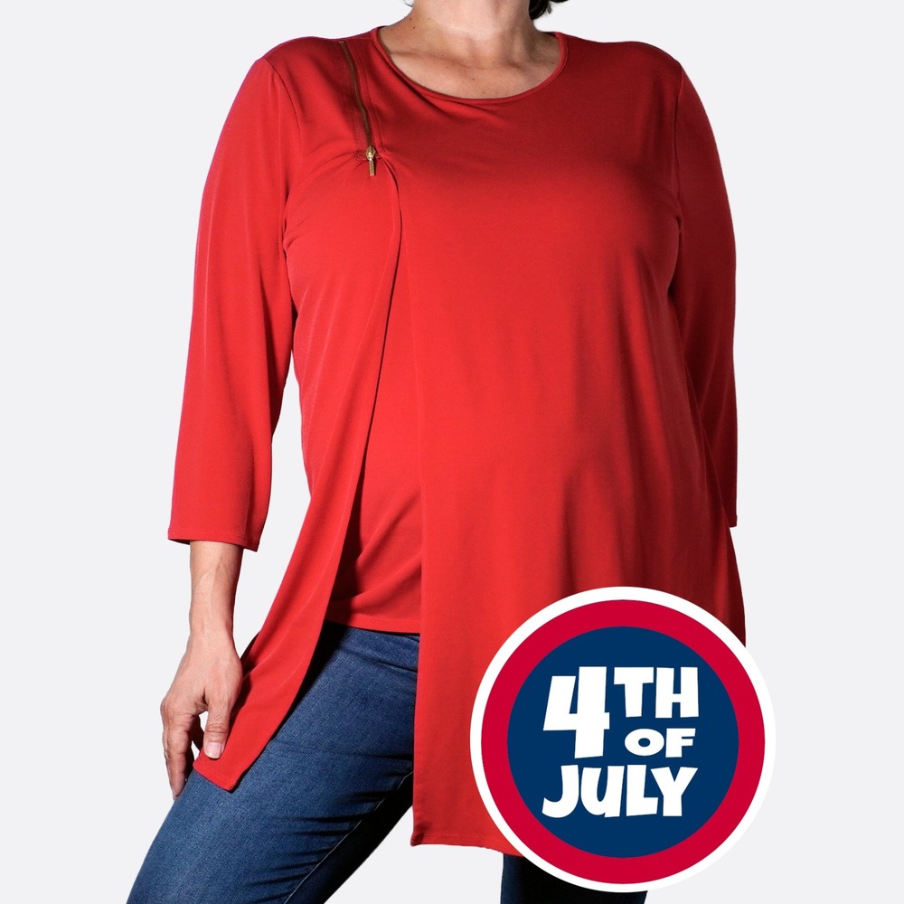Chico's Asymmetrical Zip Tunic Top Crimson Red Plus L XL 0X 1X Avant Garde